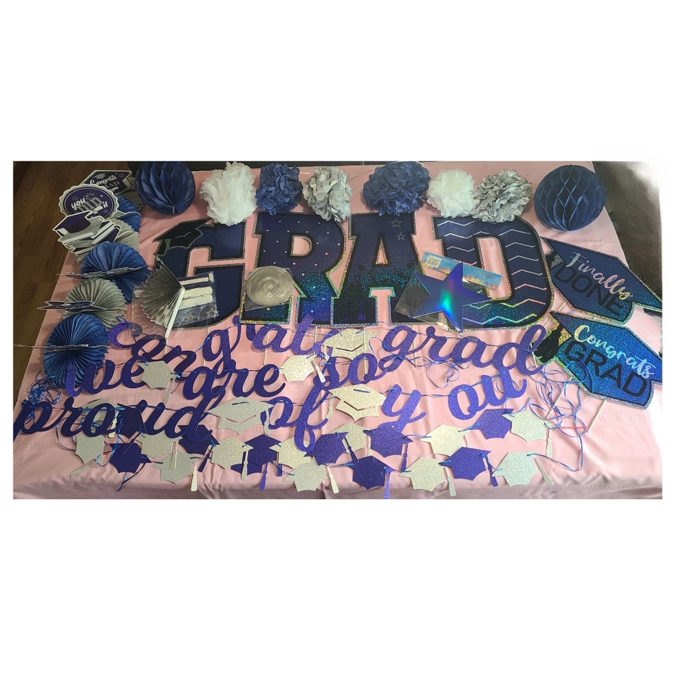 Graduation Party Decor Bundle Blue/White/Silver